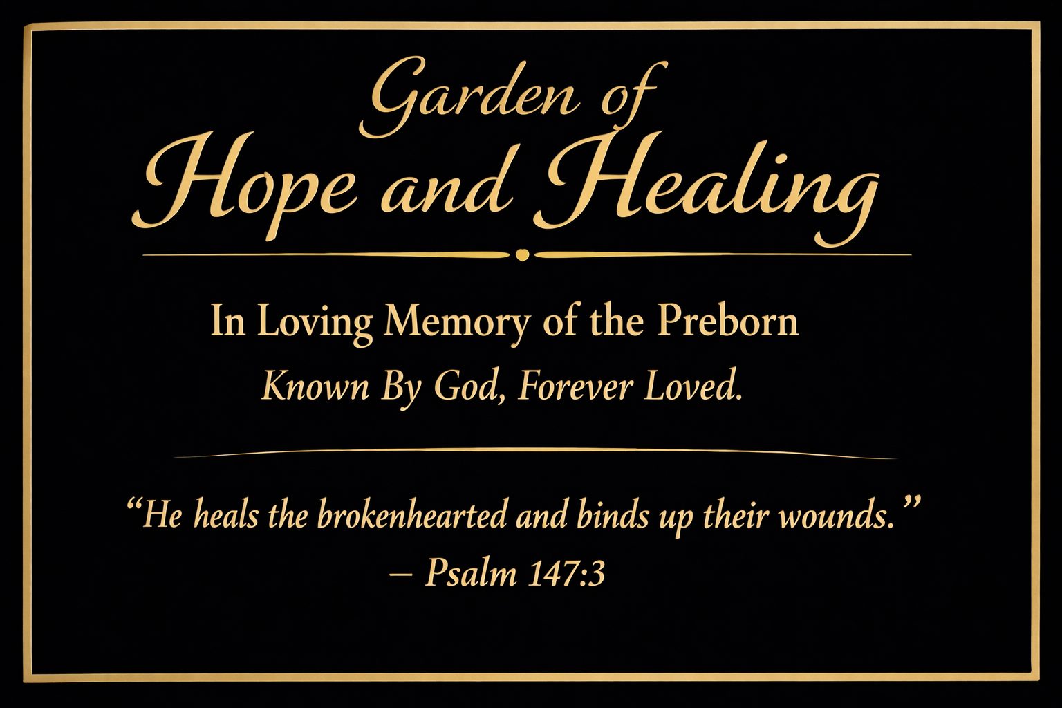 Garden of Hope and Healing. In Loving memory of the Preborn. Known by God. Forever Loved. Psalm 147:3 event invitation